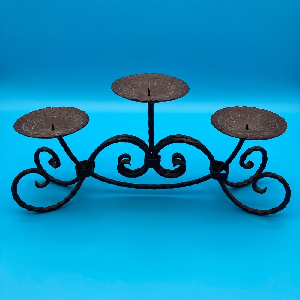 Handmade Wrought Iron 3 Light Pillar Candle Holder Candelabra Spanish Revival